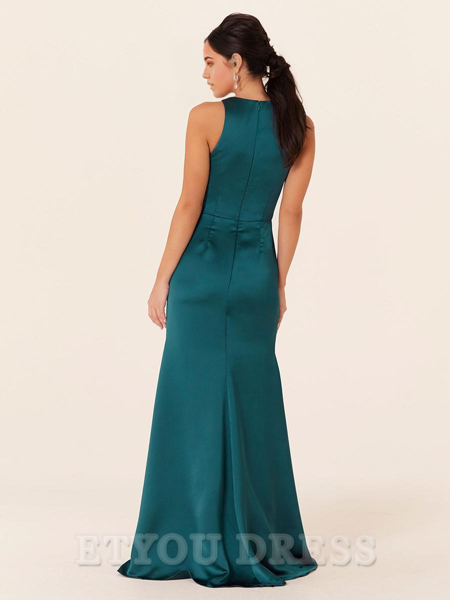 Sheath Floor-Length Satin Fabric formal dresses Bridesmaid Dresses evening gown Prom Dress